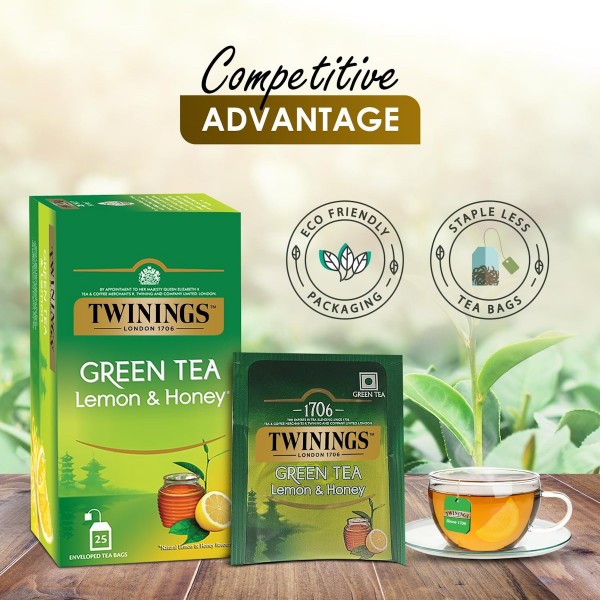 Twinings Green Tea Lemon & Honey 25 пакетчета зелен чай