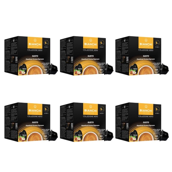Bianchi Collezione Nero Gusto Hazelnut Aroma 96 бр. (6 x 16 бр.) кафе капсули система Dolce Gusto