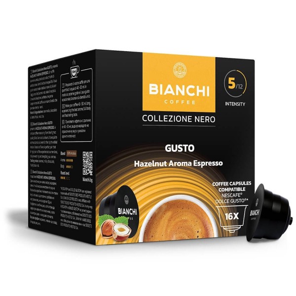 Bianchi Collezione Nero Gusto Hazelnut Aroma 16 бр. кафе капсули система Dolce Gusto