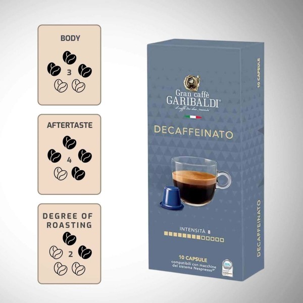 Garibaldi Decaffeinato 10 бр – Безкофеиново кафе на капсули Nespresso