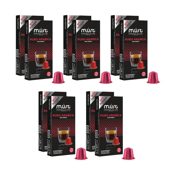 Must Puro Arabica 100 бр. (10 кутии x 10 кафе капсули), съвместими с Nespresso система
