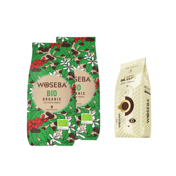 Woseba Bio Organic кафе на зърна 2 кг + подарък Gusto Delicato кафе на зърна