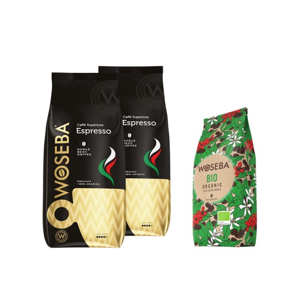 Woseba Espresso кафе на зърна 2 кг + подарък Bio Organic кафе на зърна
