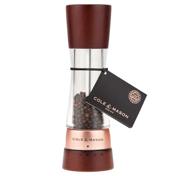 COLE & MASON Мелничка за пипер “DERWENT CHESTNUT ROSE GOLD“ - 19 см. - с механизъм за прецизност - цвят орех / розово злато