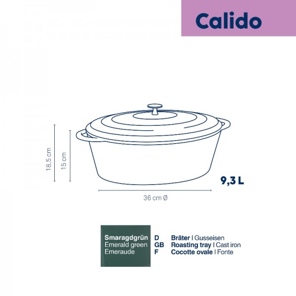 KELA Чугунена овална тенджера с капак “Calido“ - 36х29 см. - зелена