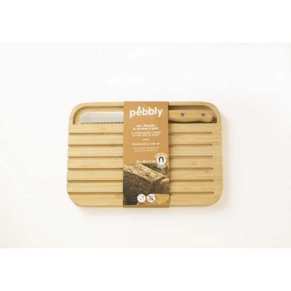 PEBBLY Комплект бамбукова дъска и нож за хляб размер S