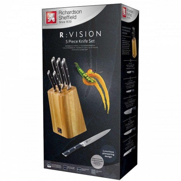 Richardson Sheffield Комплект ножове R:VISION 5 бр. в дървен блок