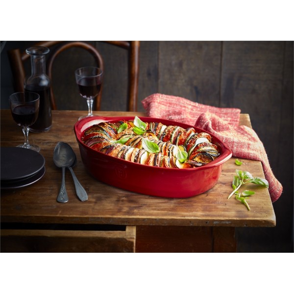 EMILE HENRY Керамична овална форма за печене "LARGE OVAL OVEN DISH" - 41,5 х 26,5 см - цвят сиво-бежов