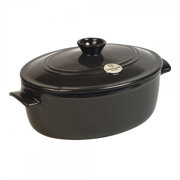 EMILE HENRY Керамична овална тенджера с капак "OVAL STEWPOT" - 6 л - 39,5 x 26,5 см - цвят черен