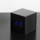 GINGKO Часовник с термометър “CUBE“ - черно дърво със сини цифри