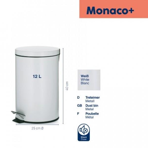 KELA Кош за отпадъци с педал “Monaco“ - бял - 12л.