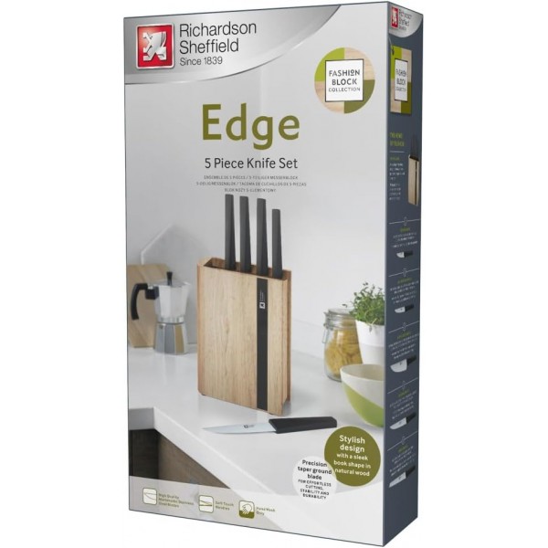 Richardson Sheffield Комплект ножове EDGE 5 бр. в дървен блок