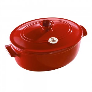 EMILE HENRY Керамична овална тенджера с капак "OVAL STEWPOT" - 6 л - 39,5 x 26,5 см - цвят червен