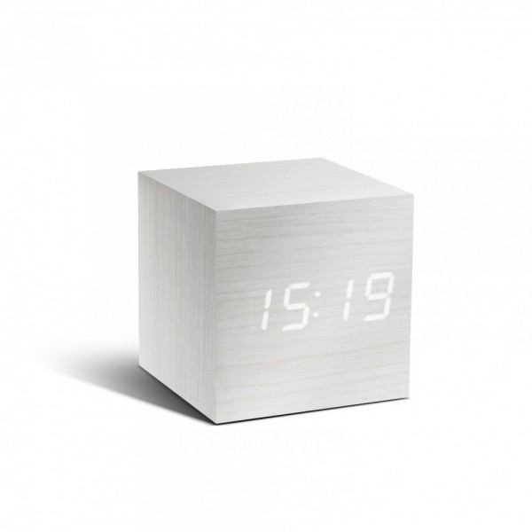 GINGKO Часовник/термометър “CUBE“ - бяло дърво с бели цифри