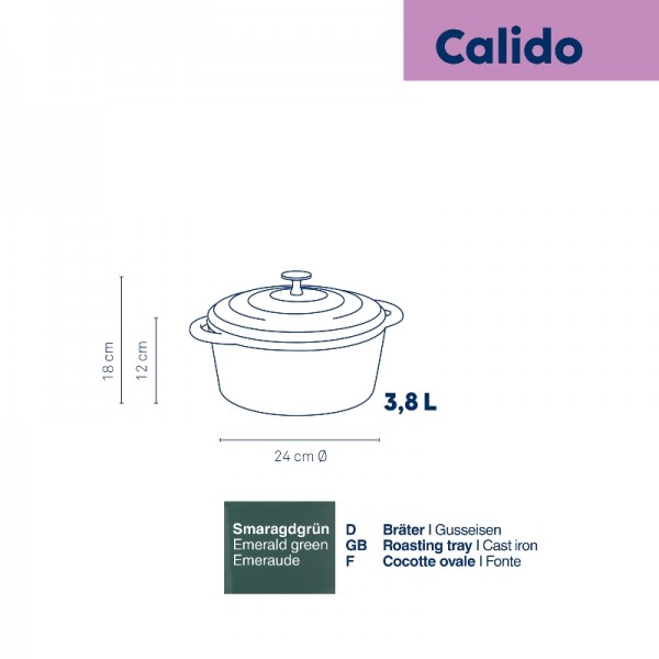 KELA Чугунена тенджера с капак “Calido“ - Ø 24 см. - зелена