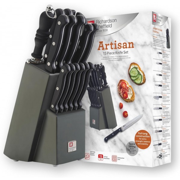 Richardson Sheffield Комплект ножове ARTISAN 15 бр. в дървен блок - черен