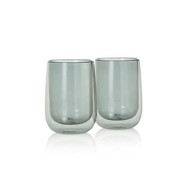 AdHoc Комплект от 2 бр. двустенни чаши DUO GLASS,400 мл. - сиво стъкло