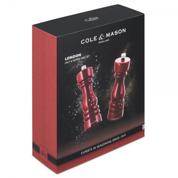 COLE & MASON Комплект мелнички за сол и пипер “LONDON“ - 18 см. - цвят червен гланц