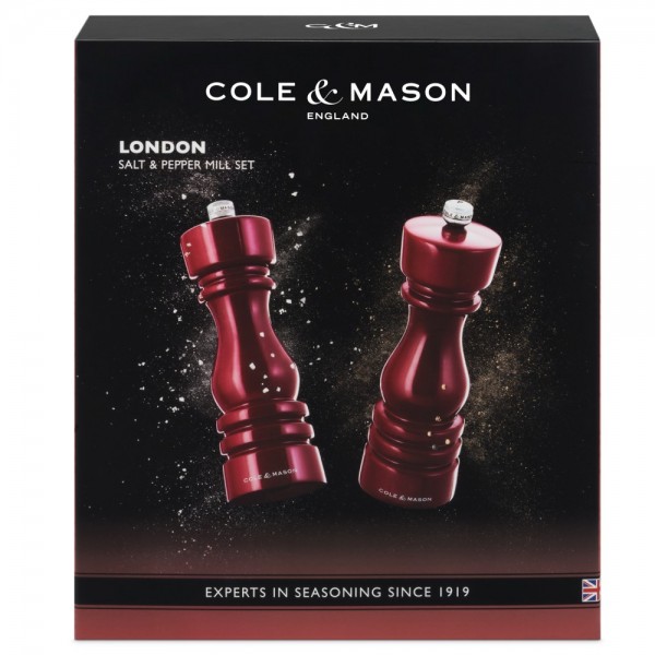 COLE & MASON Комплект мелнички за сол и пипер “LONDON“ - 18 см. - цвят червен гланц
