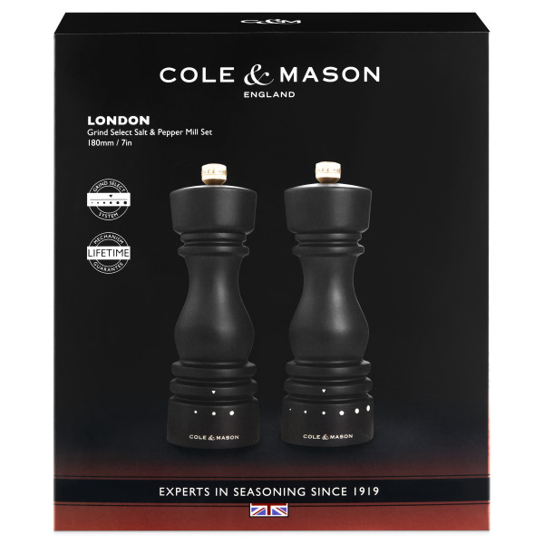 COLE & MASON Комплект мелнички за сол и пипер “LONDON“ - 18 см. - цвят тъмен шоколад - с механизъм за прецизност