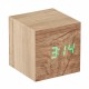 GINGKO Часовник с термометър “CUBE“ - дърво от ясен със зелени цифри