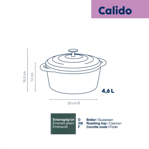 KELA Чугунена тенджера с капак “Calido“ - Ø 26 см. - зелена