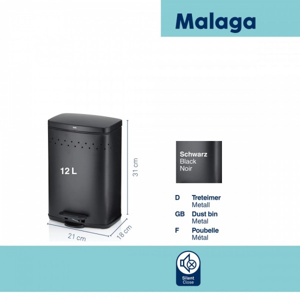 KELA Кош за отпадъци с педал - Malaga - черен - 5 л.