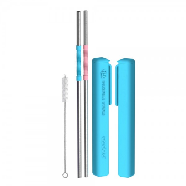 ASOBU Сламки за многократна употреба "ЕCO FRIENDLY REUSABLE STRAWS PS2"- цвят син/розов