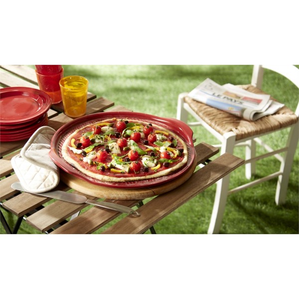 EMILE HENRY Керамична плоча за пица "RIDGED PIZZA STONE" - Ø 40 см - цвят червен