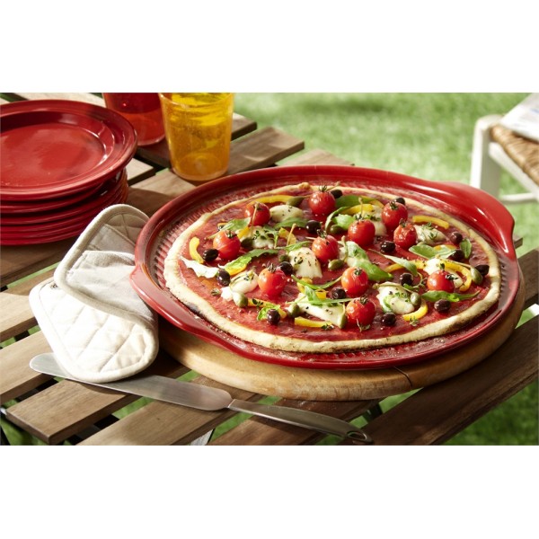 EMILE HENRY Керамична плоча за пица "RIDGED PIZZA STONE" - Ø 40 см - цвят червен