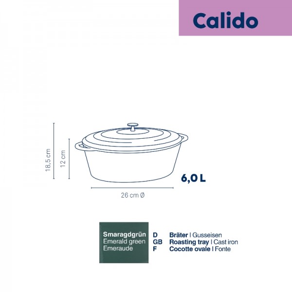 KELA Чугунена овална тенджера с капак “Calido“ - 33х26 см. - зелена
