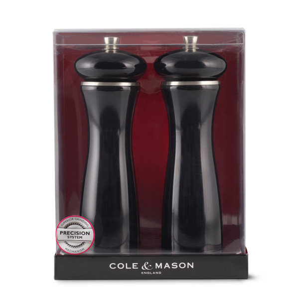 COLE&MASON Комплект мелнички за сол и пипер “SHERWOOD BLACK GLOSS“ - 20 см. - цвят черен