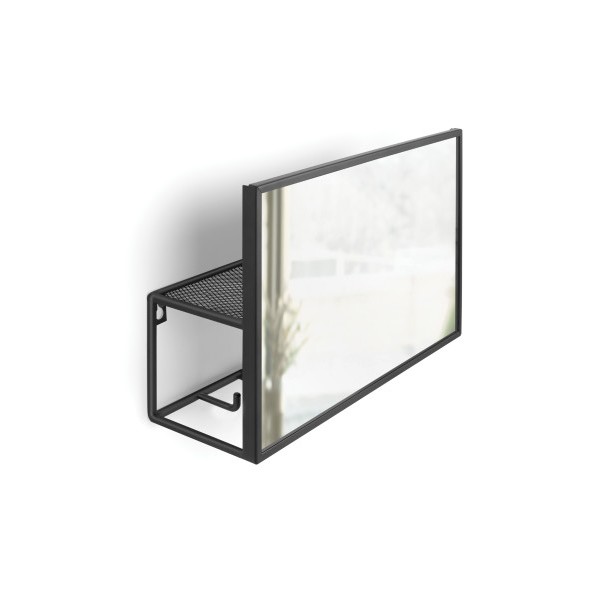 UMBRA Стенен органайзер с огледало и 5 бр. закачалки “CUBIKO“ - цвят черен