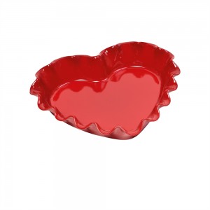 EMILE HENRY Керамична форма за тарт (сърце) "RUFFLED HEART DISH" - 33 х 29 см - цвят червен
