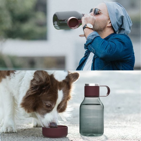ASOBU Бутилка за вода с купичка за куче “DOG BOWL“- 1,5л - цвят бордо