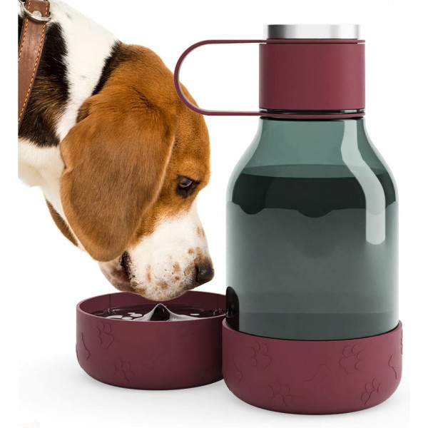 ASOBU Бутилка за вода с купичка за куче “DOG BOWL“- 1,5л - цвят бордо