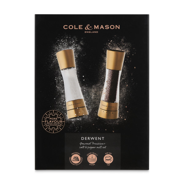 COLE&MASON Комплект мелнички за сол и пипер “DERWENT MAT GOLD“ - 19 см. - с механизъм за прецизност