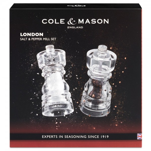 COLE & MASON Комплект мелнички за сол и пипер “LONDON“ - 13 см. - прозрачни