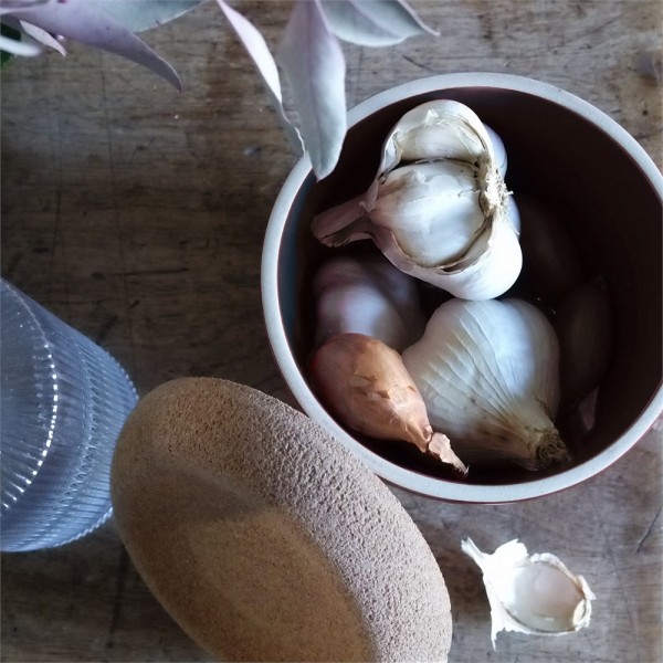 EMILE HENRY Канистер за чесън с капак "GARLIC POT" - Ø 14,5 см - цвят синьо-зелен