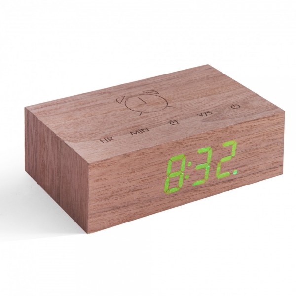 GINGKO Часовник/будилник “Flip Cilck Clock“ - орехово дърво със зелени цифри