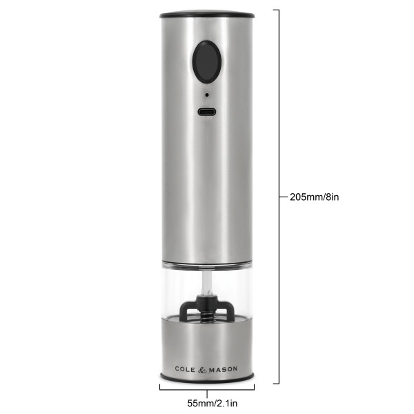 COLE & MASON Електрическа мелничка с USB за сол и пипер BATTERSEA - 21 см.