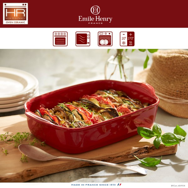EMILE HENRY Керамична тава "RECTANGULAR OVEN DISH"- 36,5 х 23,5 см - цвят червен