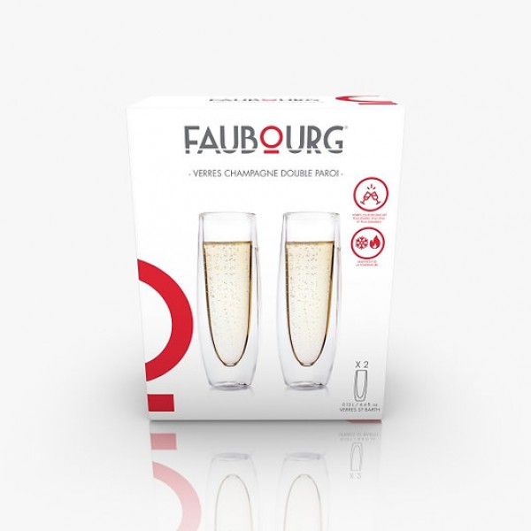 FAUBOURG Сет от 2 бр. двустенни стъклени чаши за бяло вино и шампанско “ST BARTH“ - 130 мл.