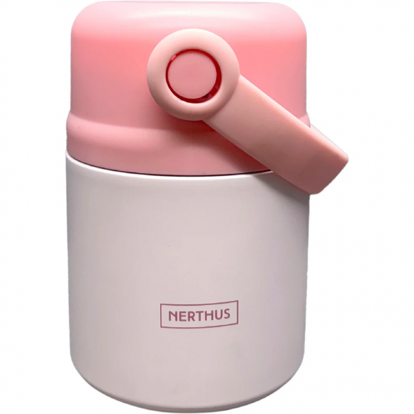 Nerthus Двустенен термос за храна с дръжка - розов - 650 мл.