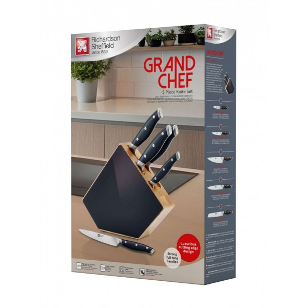 Richardson Sheffield Комплект ножове GRAND CHEF 5 бр. в дървен блок