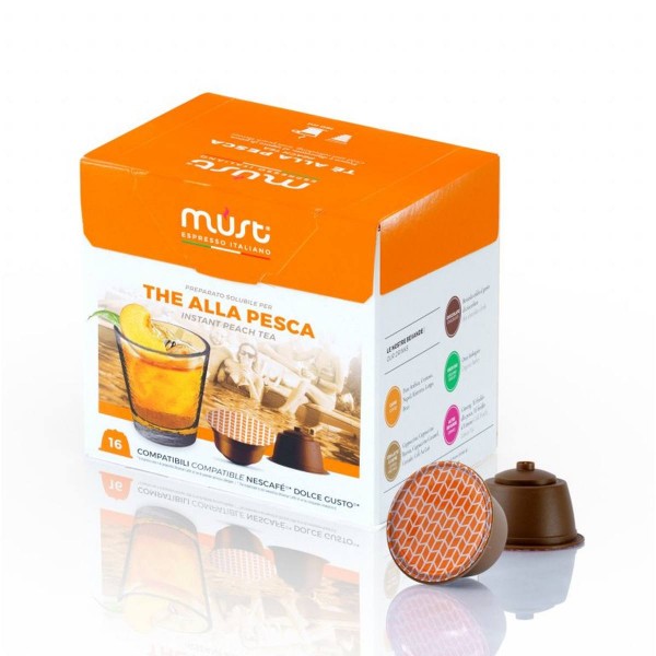 Must The Alla Pesca 16 бр Студен чай с вкус на праскова, капсули съвместими с Dolce Gusto